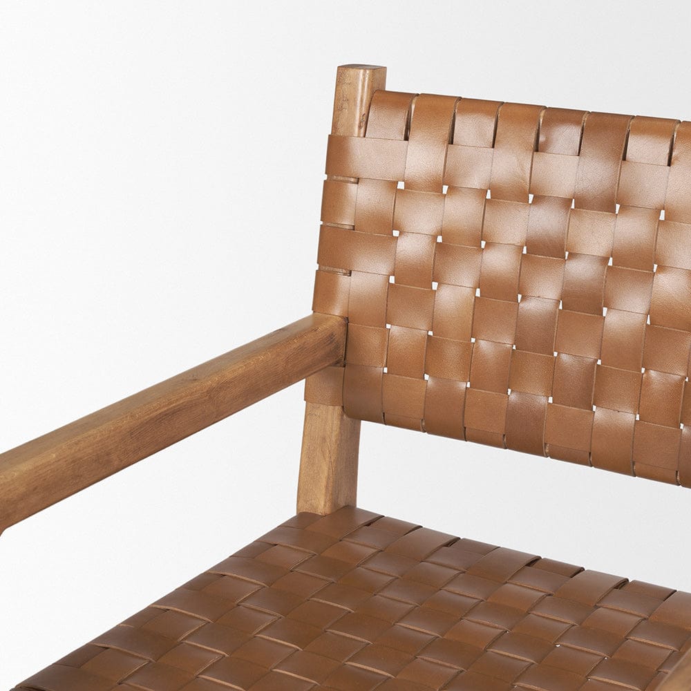 Mercana - Shane Brown Wood w/ Woven Brown Leather Dining Armchair - 70799 view 6