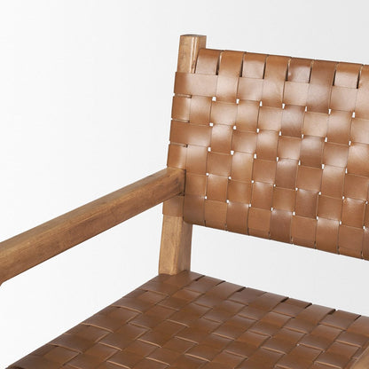Mercana - Shane Brown Wood w/ Woven Brown Leather Dining Armchair - 70799 view 6
