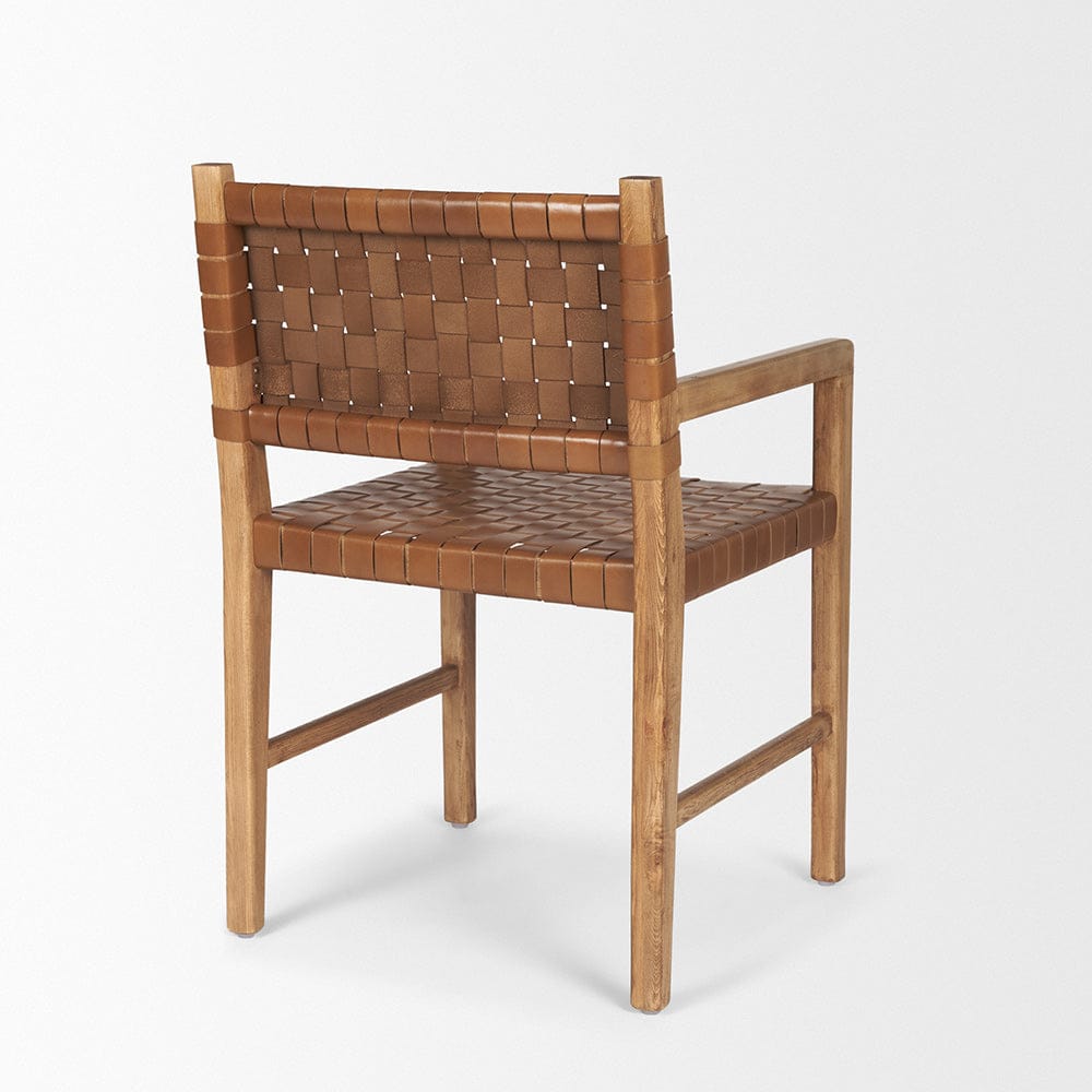 Mercana - Shane Brown Wood w/ Woven Brown Leather Dining Armchair - 70799 view 10