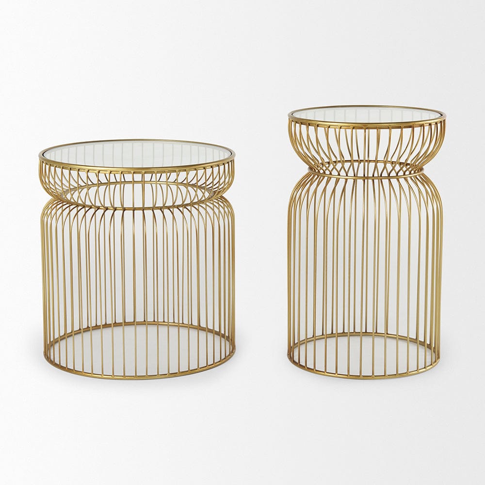 Mercana - Shani Round, Gold Metal w/ Glass Accent Tables (Set of 2) - 70088_CLOSEOUT view 2
