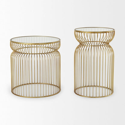Mercana - Shani Round, Gold Metal w/ Glass Accent Tables (Set of 2) - 70088_CLOSEOUT view 2