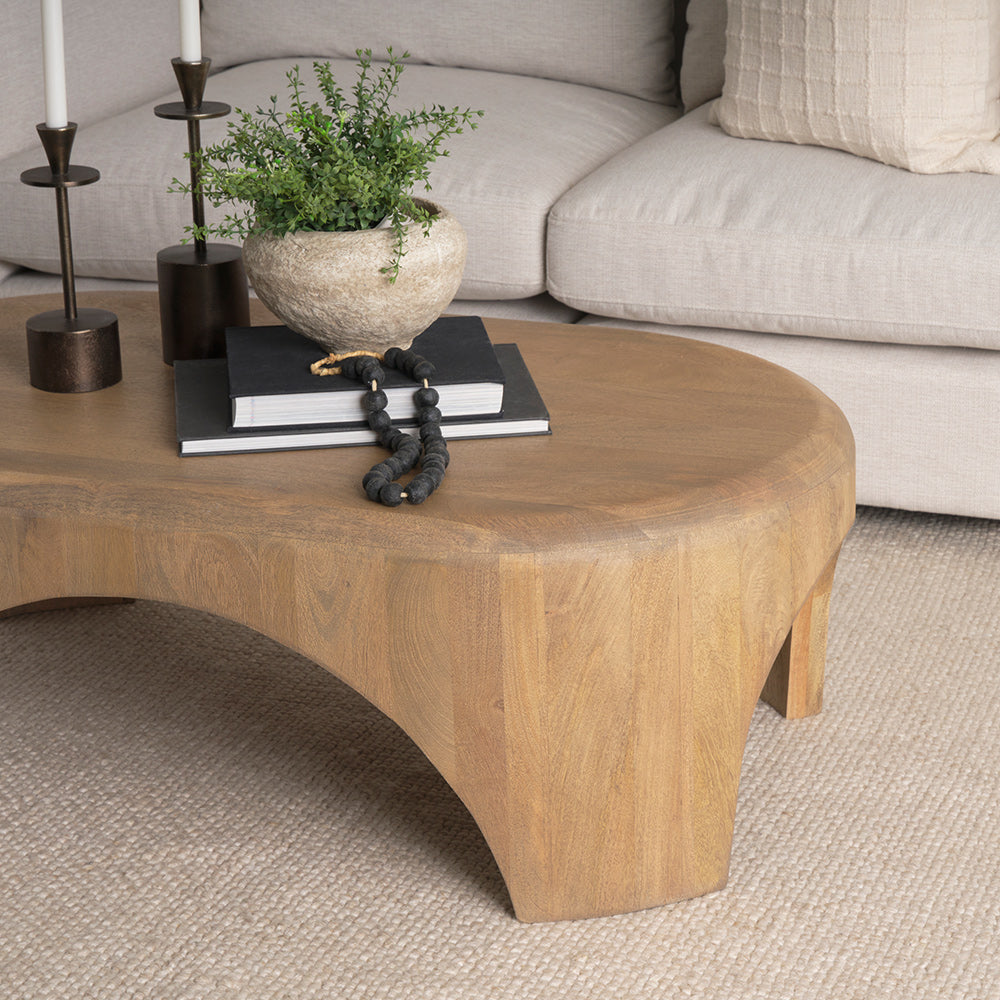 Mercana - Shima Oval Light Brown Wood w/ Arched Legs Coffee Table - 70866 view 11