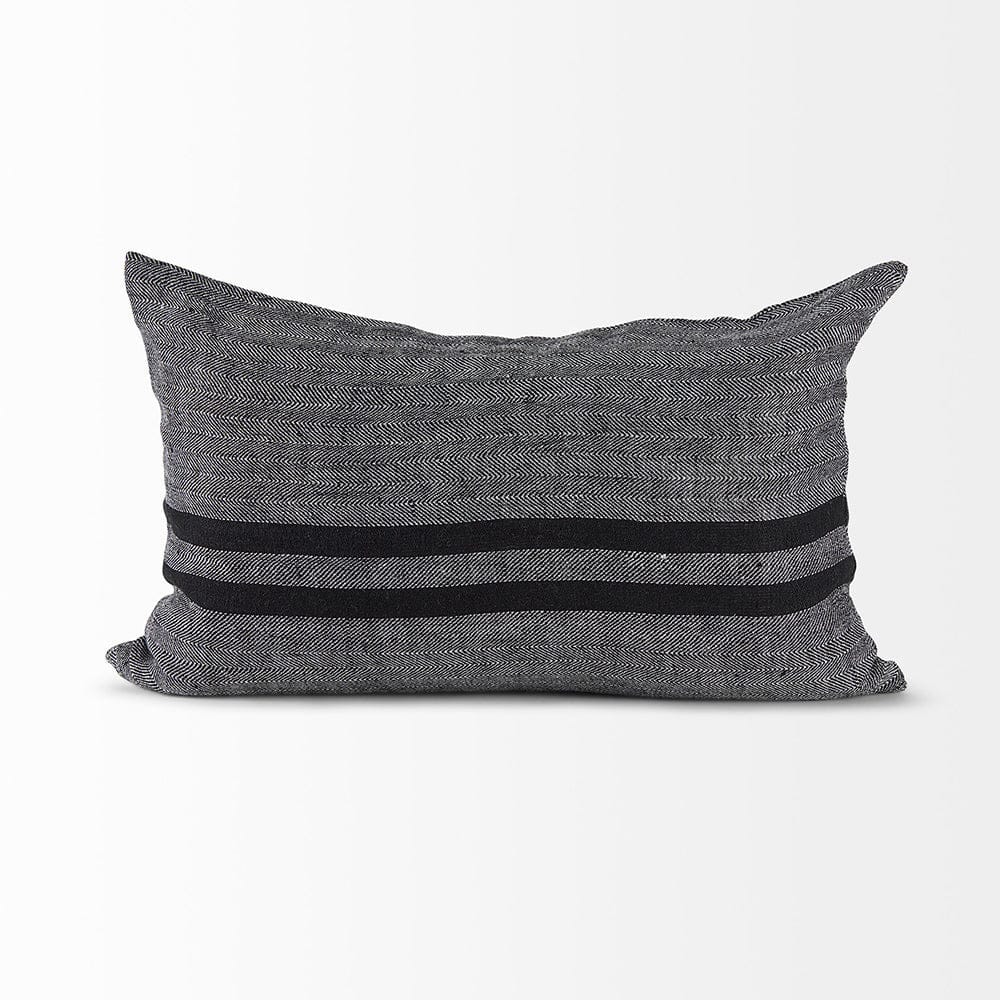 Mercana - Sibyl 13L x 21W Black Fabric Striped and White Fringed Decorative Pillow Cover - 69418 view 4