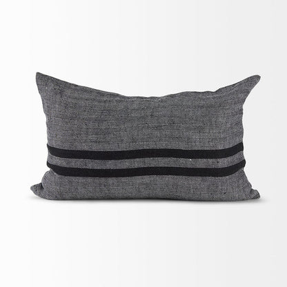 Mercana - Sibyl 13L x 21W Black Fabric Striped and White Fringed Decorative Pillow Cover - 69418 view 4