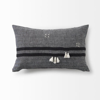 Mercana - Sibyl 13L x 21W Black Fabric Striped and White Fringed Decorative Pillow Cover - 69418 view 5