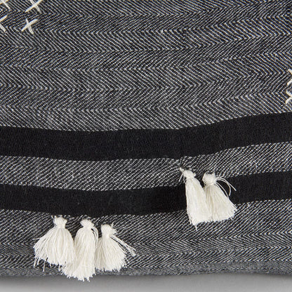 Mercana - Sibyl 13L x 21W Black Fabric Striped and White Fringed Decorative Pillow Cover - 69418 view 7