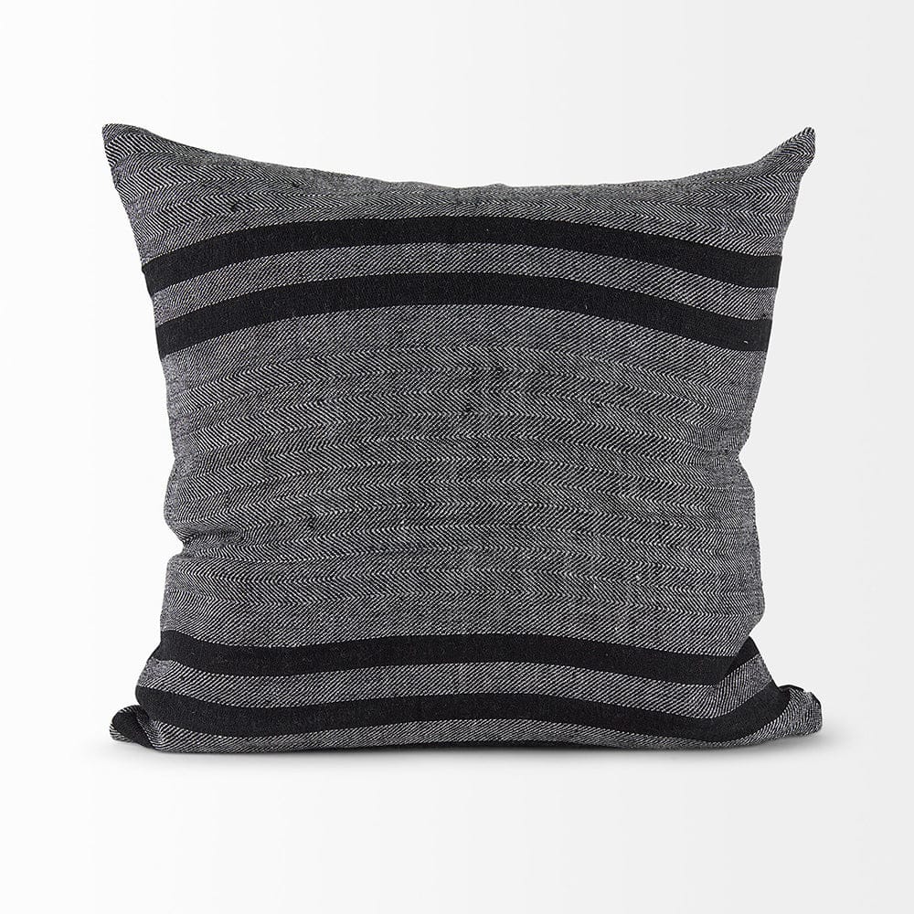 Mercana - Sibyl 18L x 18W Black Fabric Striped and White Fringed Decorative Pillow Cover - 69419 view 4