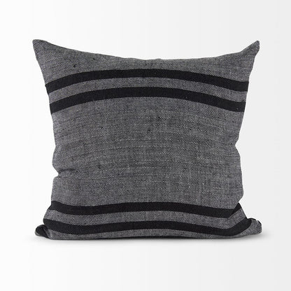 Mercana - Sibyl 18L x 18W Black Fabric Striped and White Fringed Decorative Pillow Cover - 69419 view 4