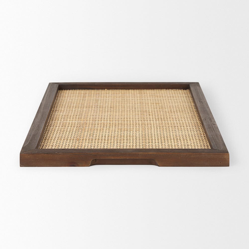 Mercana - Silas Cane and Medium Brown Wood Rectangular Tray - 70137 view 3