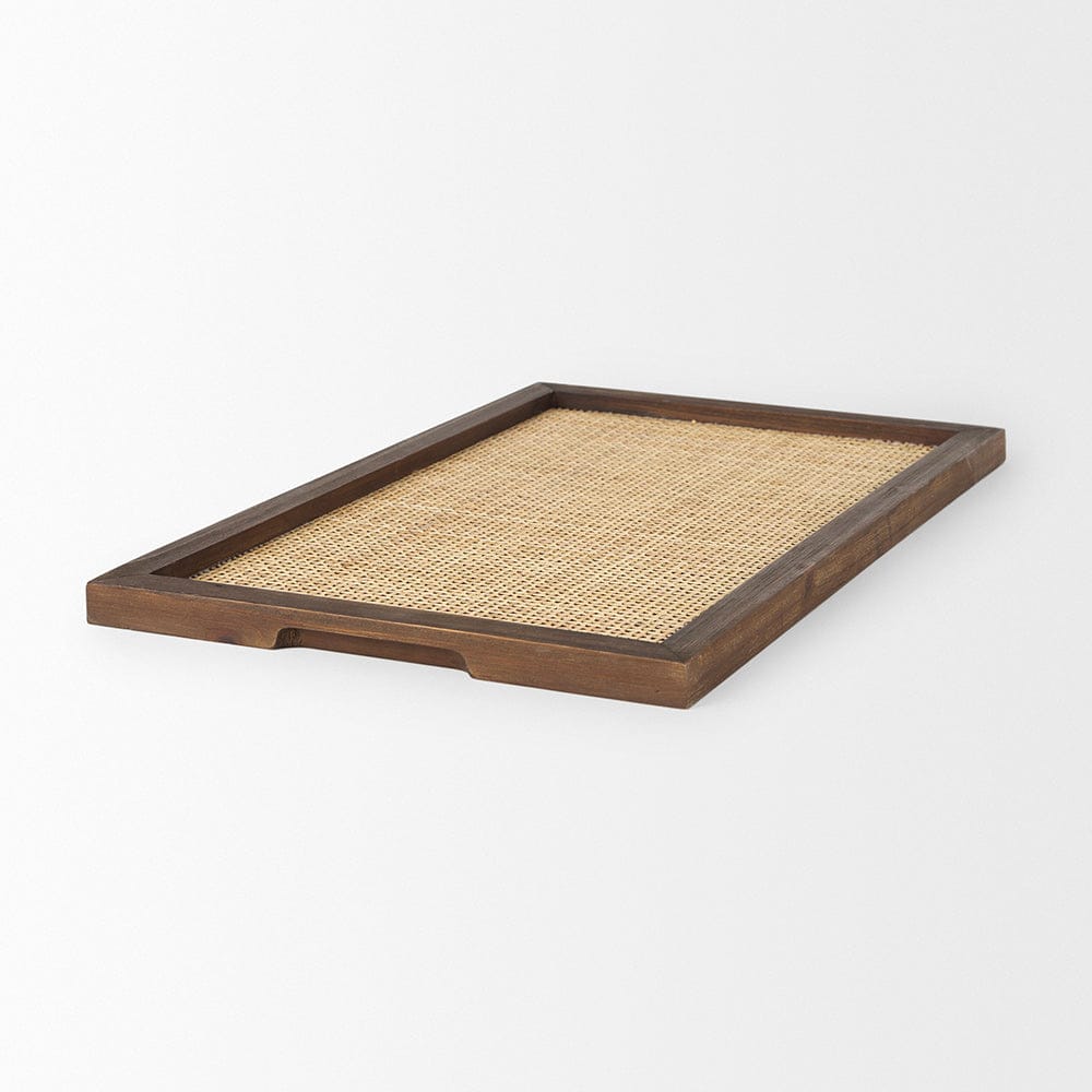Mercana - Silas Cane and Medium Brown Wood Rectangular Tray - 70137 view 4