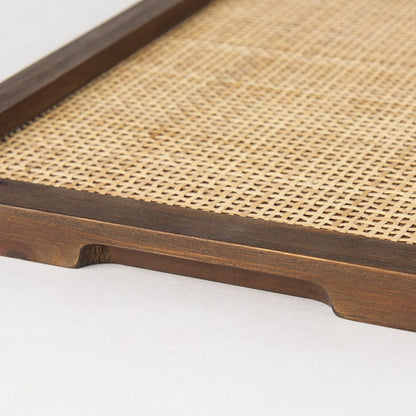 Mercana - Silas Cane and Medium Brown Wood Rectangular Tray - 70137 view 5