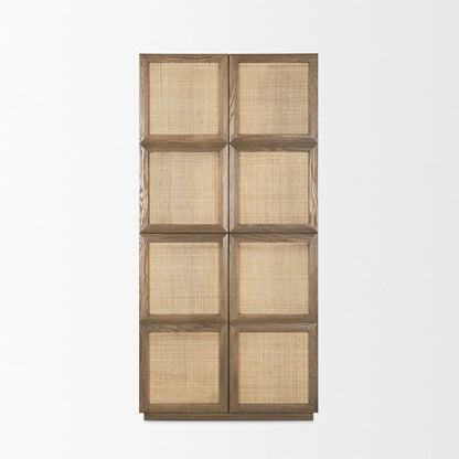 Mercana - Sina Brown Oak Wood w/ Natural Rattan 2 Door Curio Cabinet - 70816 view 2