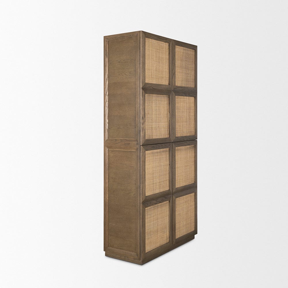 Mercana - Sina Brown Oak Wood w/ Natural Rattan 2 Door Curio Cabinet - 70816 view 5