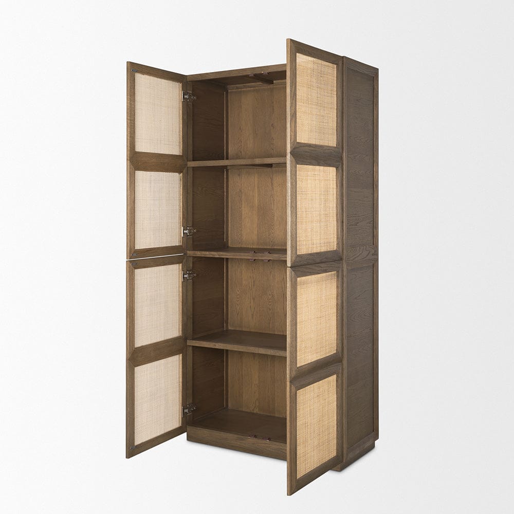 Mercana - Sina Brown Oak Wood w/ Natural Rattan 2 Door Curio Cabinet - 70816 view 6