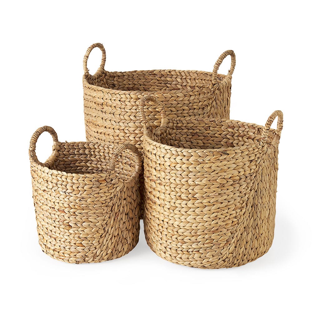 Mercana - Sivan 19.7L x 19.7W x 23.6H Light Brown Water Hyacinth Round Basket W/ Handles (Set of 3) - 69582 view 1
