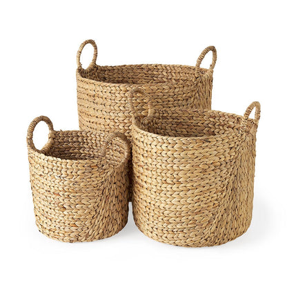 Mercana - Sivan 19.7L x 19.7W x 23.6H Light Brown Water Hyacinth Round Basket W/ Handles (Set of 3) - 69582 view 1
