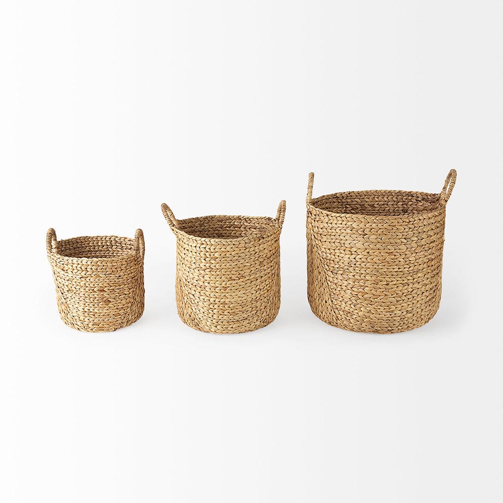 Mercana - Sivan 19.7L x 19.7W x 23.6H Light Brown Water Hyacinth Round Basket W/ Handles (Set of 3) - 69582 view 2