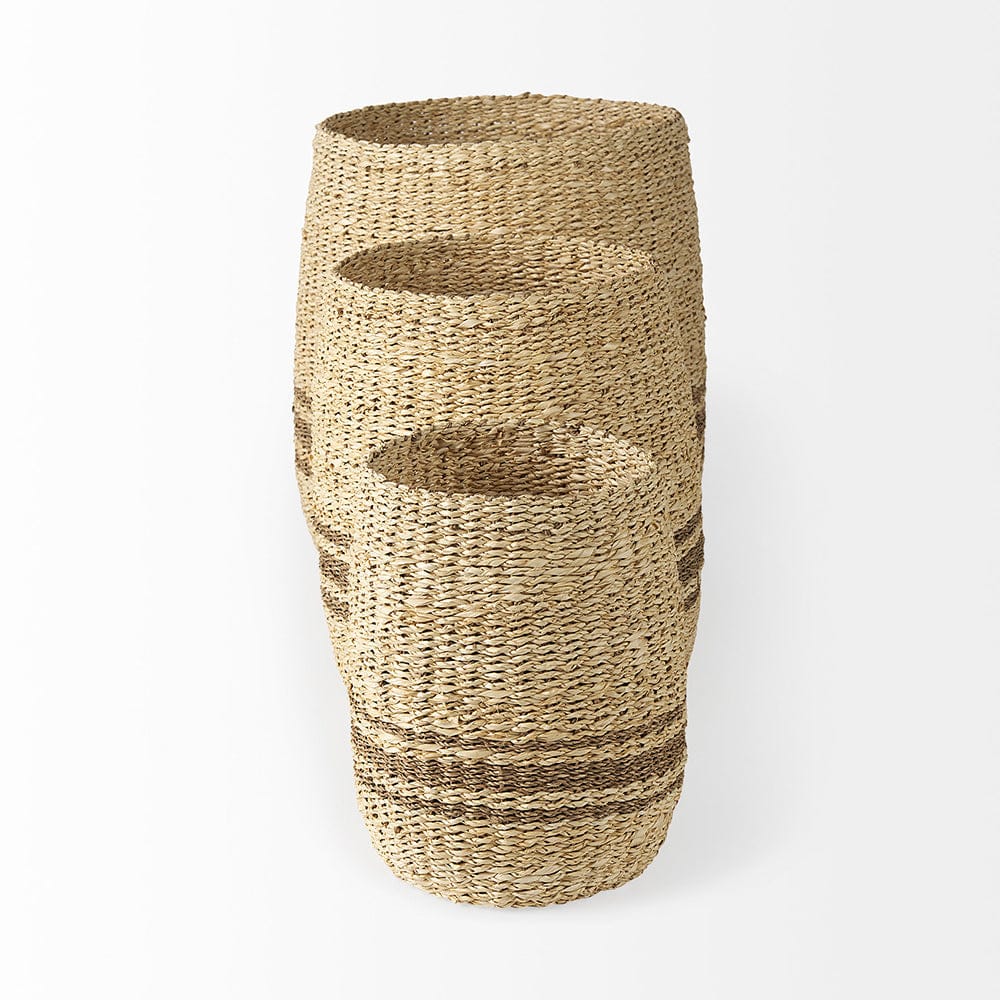 Mercana - Sivannah 19.7L x 19.7W x 23.6H Light Brown and Medium Brown Striped Seagrass Round Basket (Set of 3) - 69599 view 3