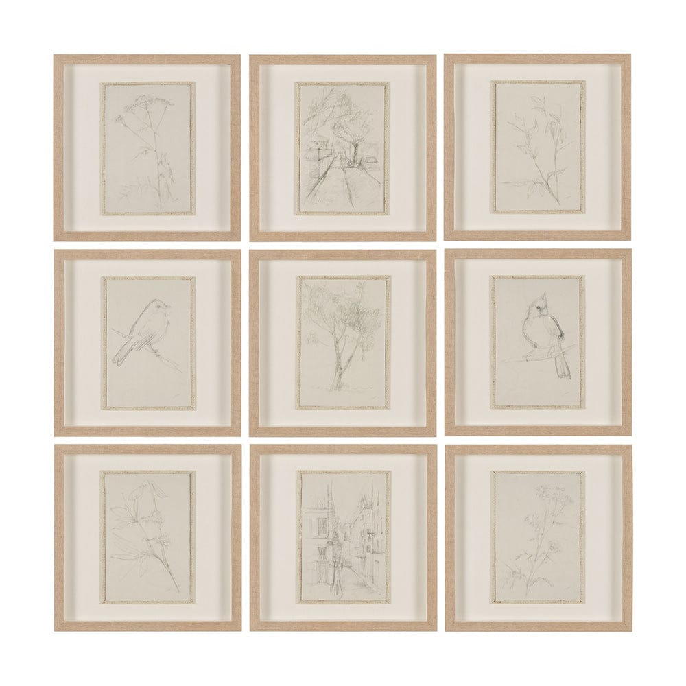 Mercana - Sketch Collection Set of 9 by Mercana Studio a Hand Embellished Framed Art Print Matted under Glas - 15612 view 1