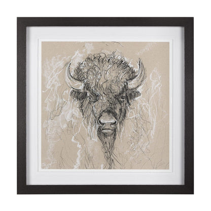 Mercana - Sketch of Animal IX Bison by Mercana Studio Hand Embellished Framed Art Print Matted under Glass - 14487 view 1