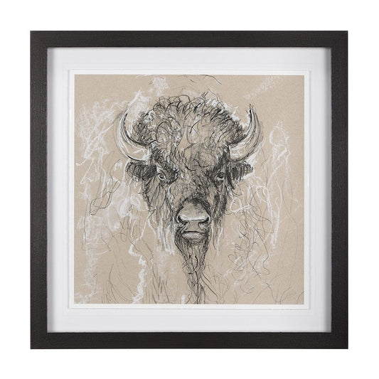 Mercana - Sketch of Animal IX Bison by Mercana Studio Hand Embellished Framed Art Print Matted under Glass - 14487 view 1