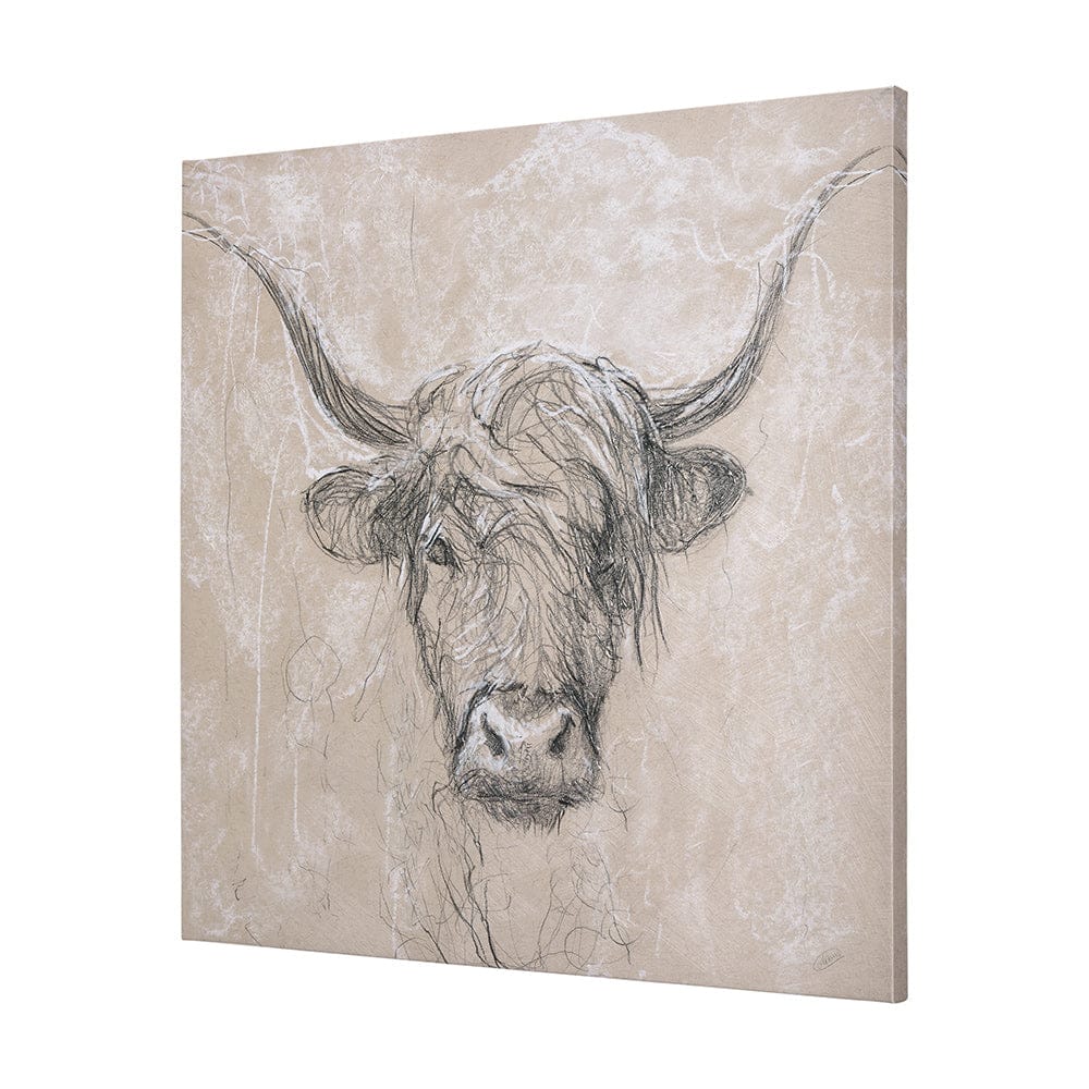Mercana - Sketch of animal VIII Highland bull by Mercana Studio a Hand Embellished Textured Canvas - 102357-L view 2