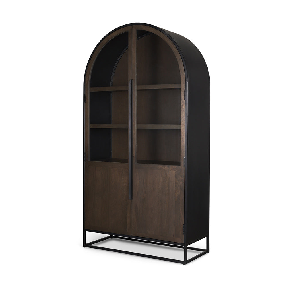 Mercana - Sloan 80.5H Dark Brown Wood W/Black Metal Arched Curio Cabinet - 70828 view 1