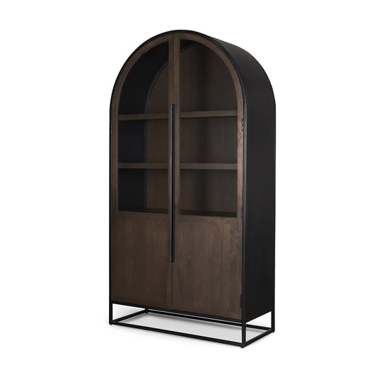 Mercana - Sloan 80.5H Dark Brown Wood W/Black Metal Arched Curio Cabinet - 70828 view 1