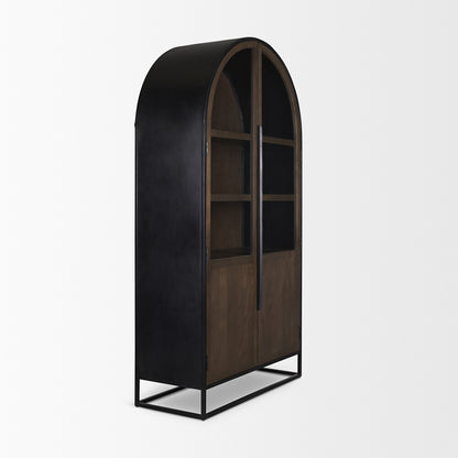 Mercana - Sloan 80.5H Dark Brown Wood W/Black Metal Arched Curio Cabinet - 70828 view 5