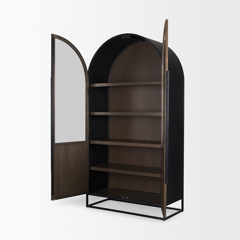 Mercana - Sloan 80.5H Dark Brown Wood W/Black Metal Arched Curio Cabinet - 70828 view 6