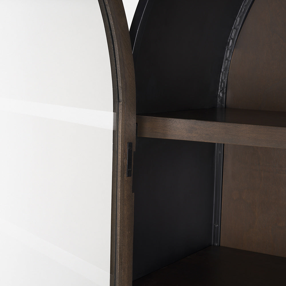 Mercana - Sloan 80.5H Dark Brown Wood W/Black Metal Arched Curio Cabinet - 70828 view 8