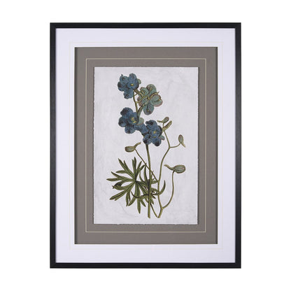 Mercana - Soft Blue Botanoicals V by Mercana Studio Hand Embellished Framed Art Print Matted under Glass - 13968 view 1