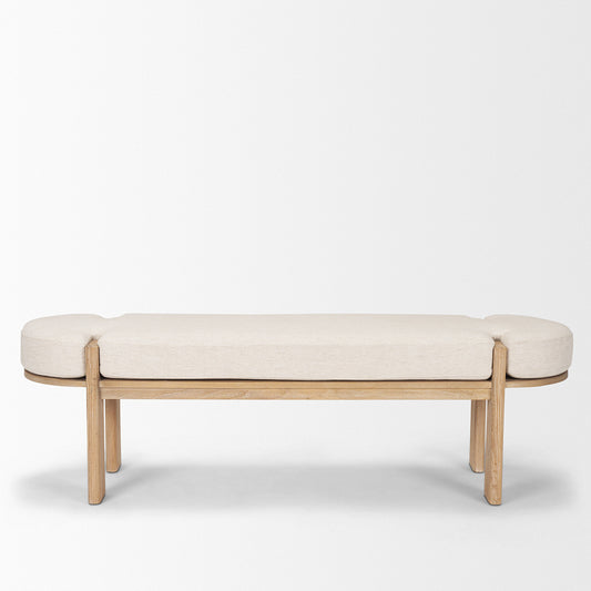 Mercana - Sohan Light Brown Elm Wood w/ Oatmeal Fabric Bench - 70803 view 2