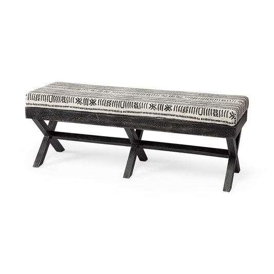 Mercana - Solis 50L x 16W Black And Cream Upholstered Patterned Seat Accent Bench - 67496 view 1