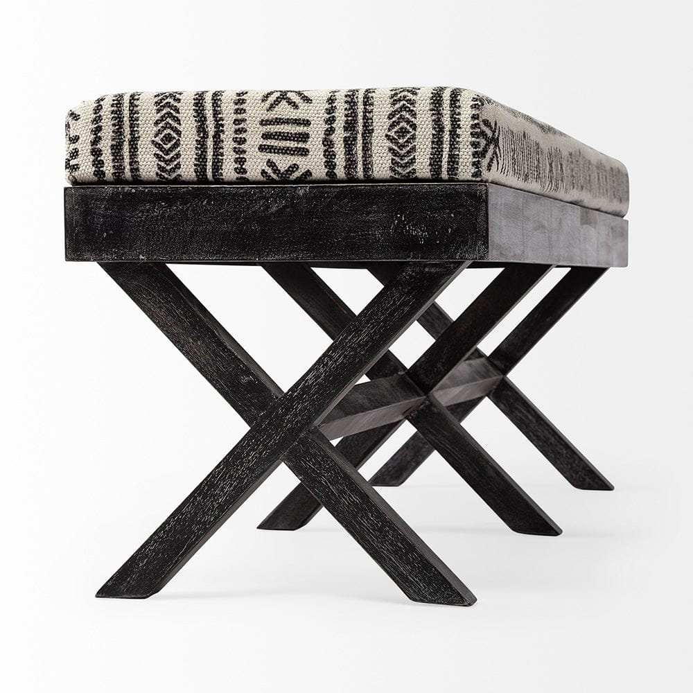 Mercana - Solis 50L x 16W Black And Cream Upholstered Patterned Seat Accent Bench - 67496 view 3