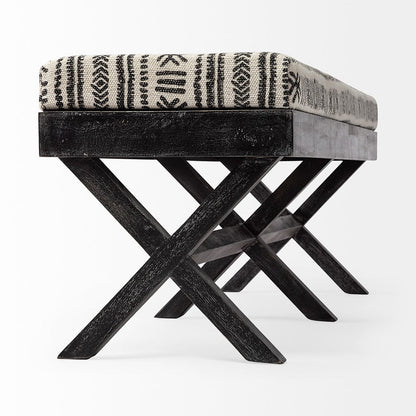 Mercana - Solis 50L x 16W Black And Cream Upholstered Patterned Seat Accent Bench - 67496 view 3