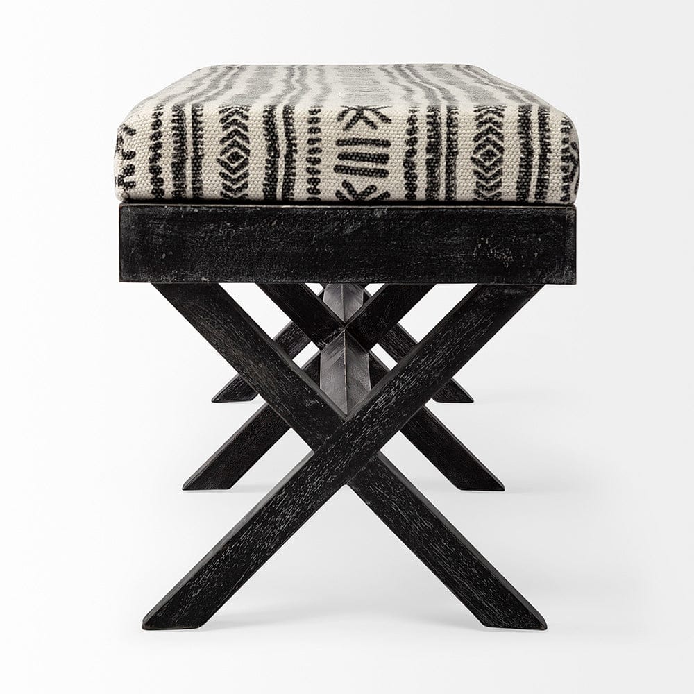 Mercana - Solis 50L x 16W Black And Cream Upholstered Patterned Seat Accent Bench - 67496 view 4