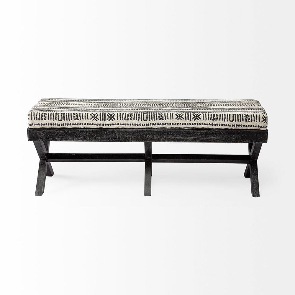 Mercana - Solis 50L x 16W Black And Cream Upholstered Patterned Seat Accent Bench - 67496 view 5