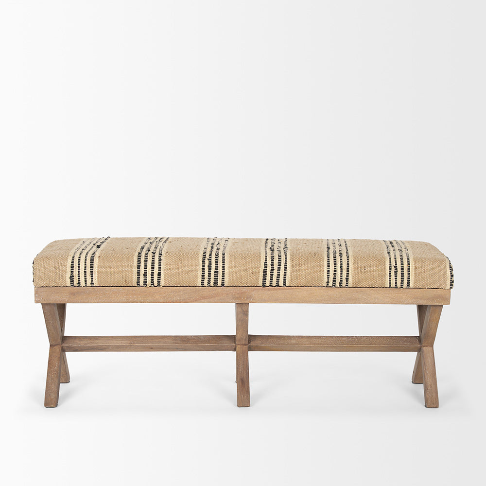 Mercana - Solis 50L x 16W Brown Base Upholstered Beige/Black Stripe Seat Accent Bench - 68460 view 3