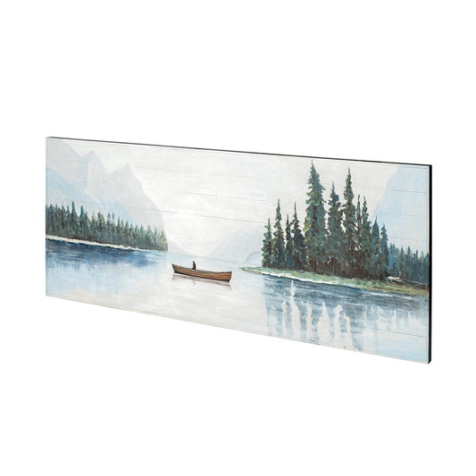Mercana - Solitude 72x30 Canoe on the Lake Original Hand Painted on Wood Oil Painting - 68352 view 1