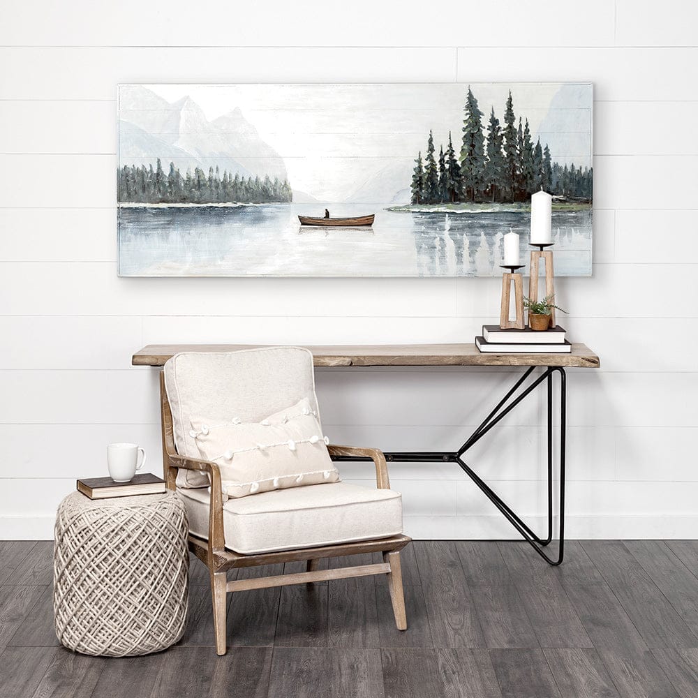 Mercana - Solitude 72x30 Canoe on the Lake Original Hand Painted on Wood Oil Painting - 68352 view 4