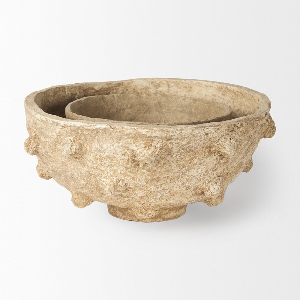 Mercana - Sonam Beige Paper Mache Spiked Bowls (Set of 2) - 70218 view 4