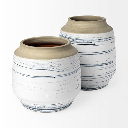 Mercana - Sonnett Short White/Blue Ceramic Vase - 69043_CLOSEOUT view 3