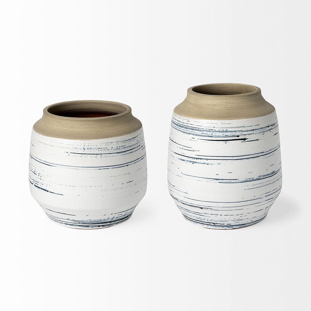 Mercana - Sonnett Short White/Blue Ceramic Vase - 69043_CLOSEOUT view 4