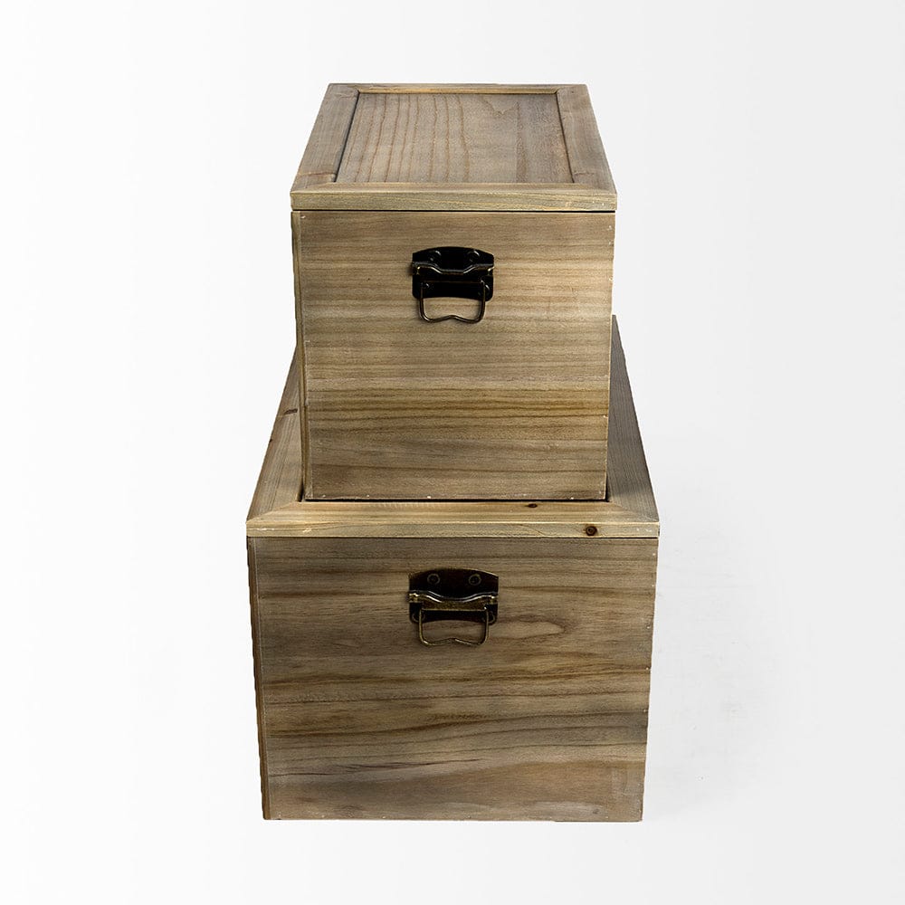 Mercana - Sonny 23.6L x 15.7W x 13.8H Set of Two Brown Wood and Wicker W/ Metal Detail Rectangular Boxes - 69529_CLOSEOUT view 3