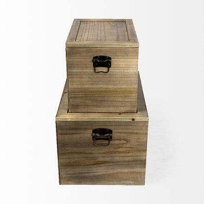 Mercana - Sonny 23.6L x 15.7W x 13.8H Set of Two Brown Wood and Wicker W/ Metal Detail Rectangular Boxes - 69529_CLOSEOUT view 3