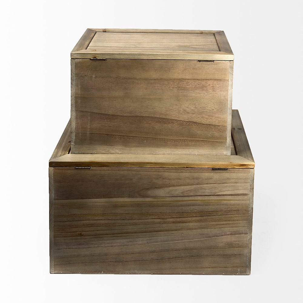 Mercana - Sonny 23.6L x 15.7W x 13.8H Set of Two Brown Wood and Wicker W/ Metal Detail Rectangular Boxes - 69529_CLOSEOUT view 4