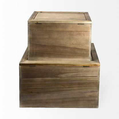Mercana - Sonny 23.6L x 15.7W x 13.8H Set of Two Brown Wood and Wicker W/ Metal Detail Rectangular Boxes - 69529_CLOSEOUT view 4