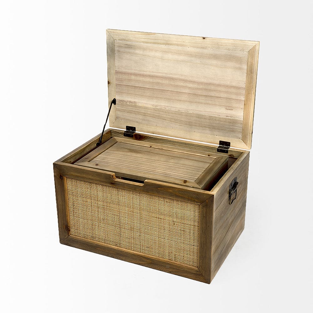 Mercana - Sonny 23.6L x 15.7W x 13.8H Set of Two Brown Wood and Wicker W/ Metal Detail Rectangular Boxes - 69529_CLOSEOUT view 5