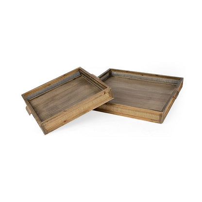 Mercana - Sonny 23.6L x 23.6W x 2.0H Set of Two Brown Wood and Wicker Square Trays - 69530 view 1